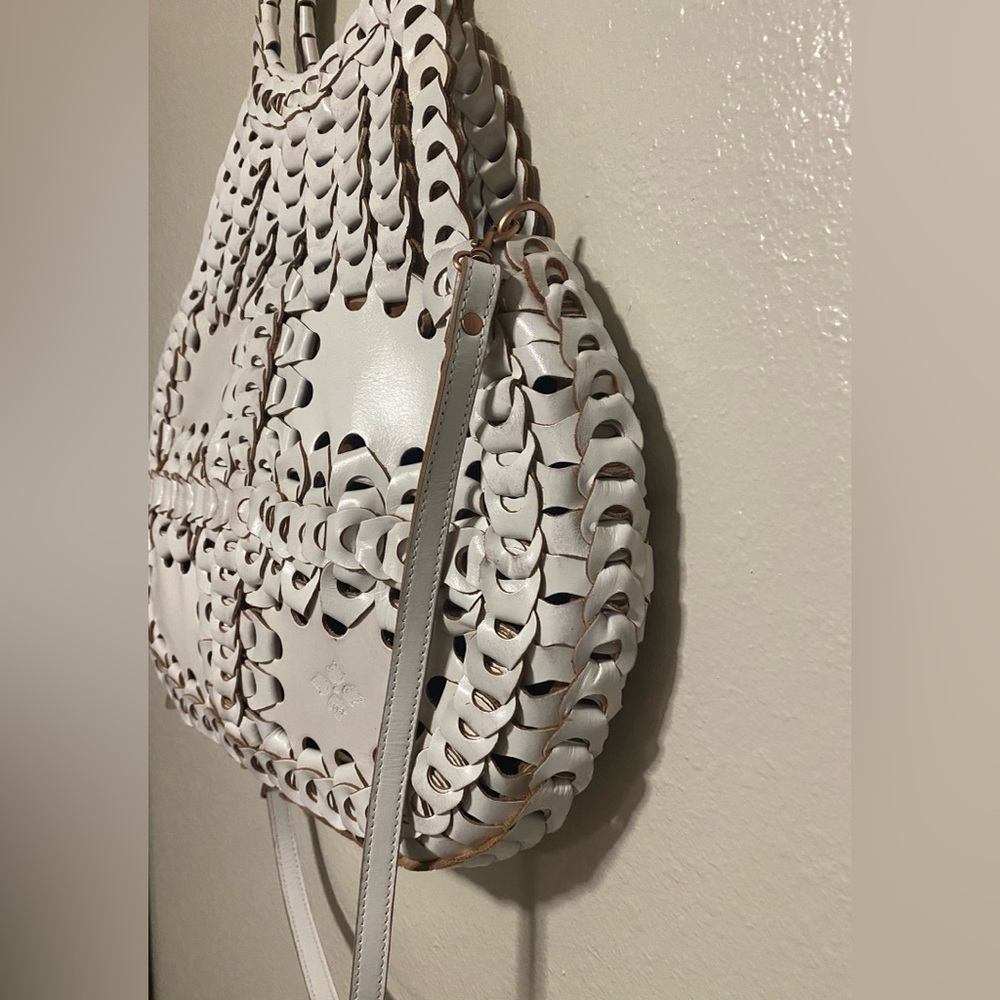 Patricia Nash Pisticci White Leather Woven Crossbody Shoulder Bag w/ Dust Bag - Picture 6 of 8
